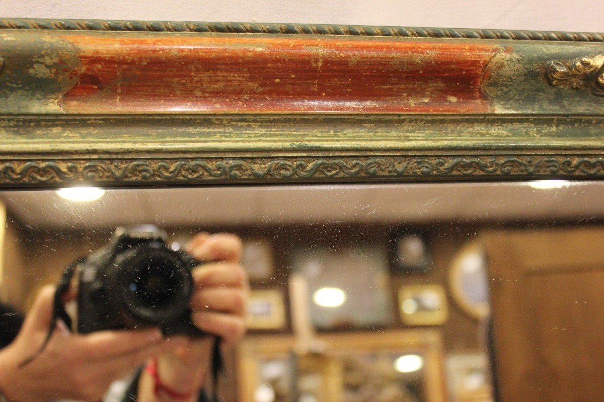 Petit Miroir Rectangle, Patine Ton Vert Et Feuille d'Or 49 X 62 Cm-photo-2