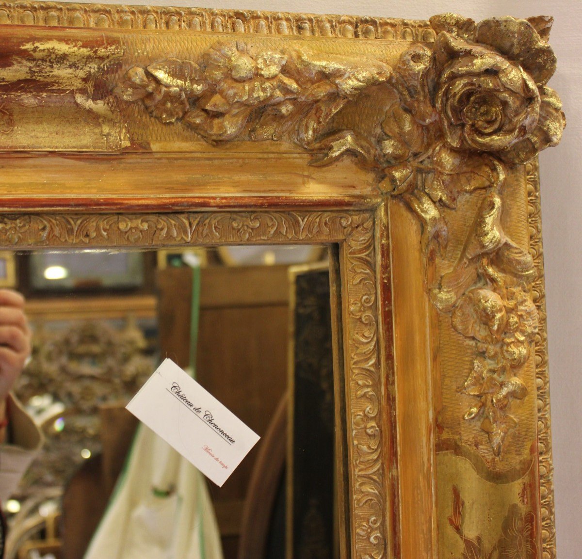Grand Miroir Ancien Rectangle Feuille d'Or , Décors De Fleurs 126 X 165 Cm-photo-1