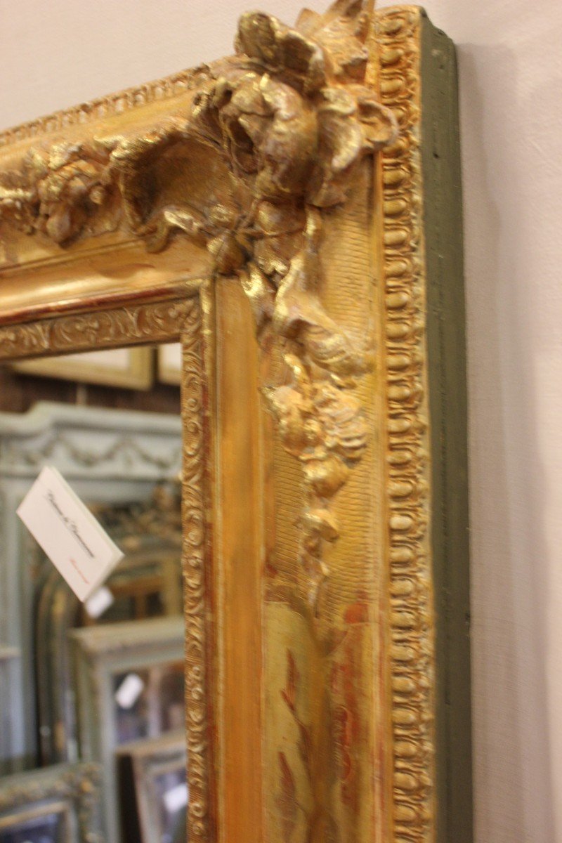 Grand Miroir Ancien Rectangle Feuille d'Or , Décors De Fleurs 126 X 165 Cm-photo-5