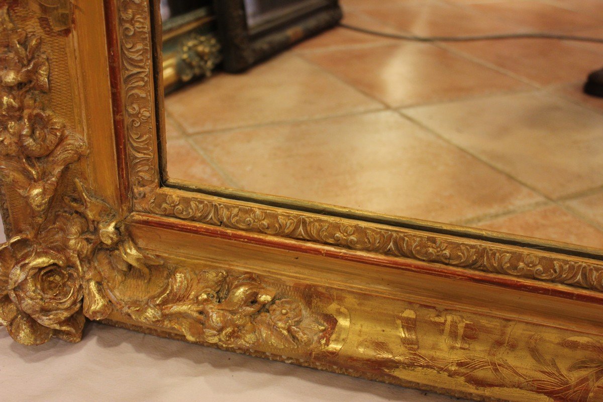 Grand Miroir Ancien Rectangle Feuille d'Or , Décors De Fleurs 126 X 165 Cm-photo-6