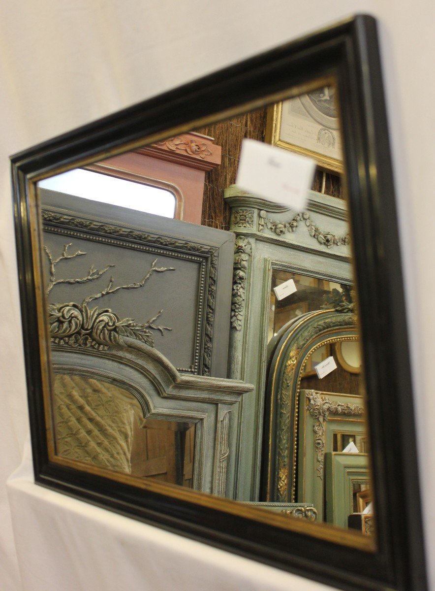 Napoleon III Rectangle Mirror, Blackened And Lacquered Wood, Gold Fillet 38 X 52 Cm-photo-4