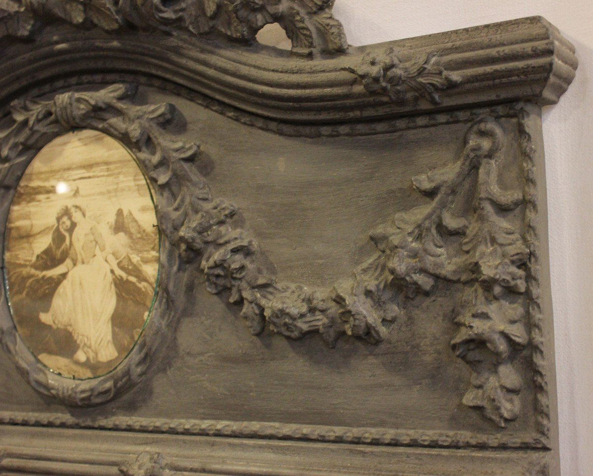 Old Mirror, Trumeau Louis XVI Style, Gray Tone Patina 68 X 125 Cm-photo-3