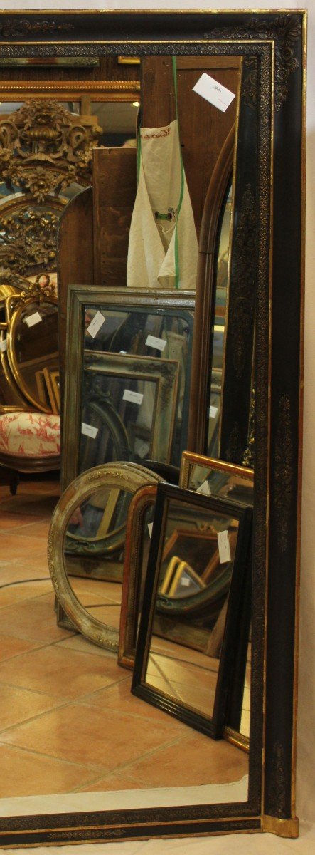 Large Antique Fireplace Mirror, Empire Molding, Black And Gold Patina 113 X 153 Cm-photo-2