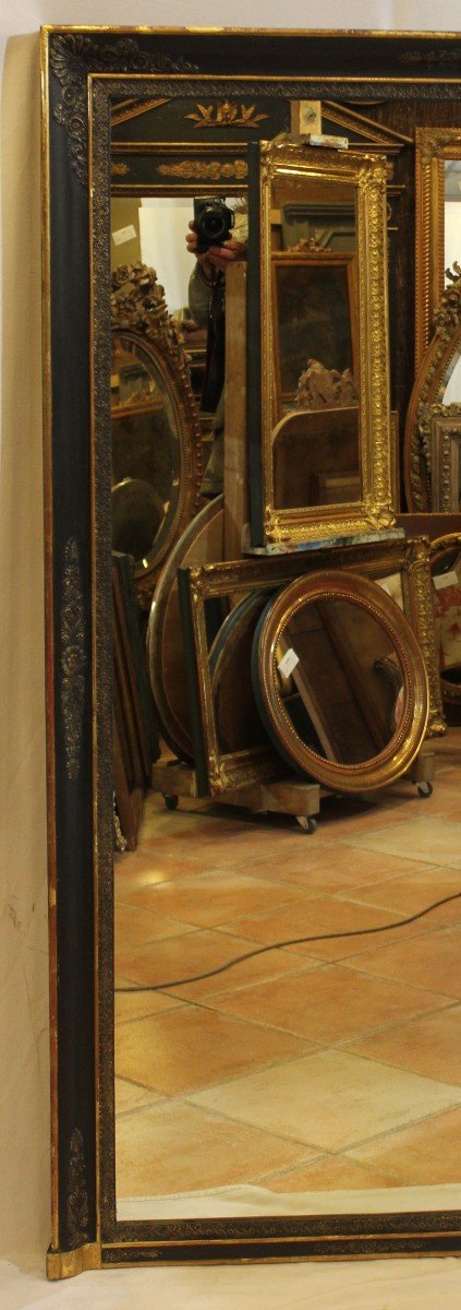 Large Antique Fireplace Mirror, Empire Molding, Black And Gold Patina 113 X 153 Cm-photo-3