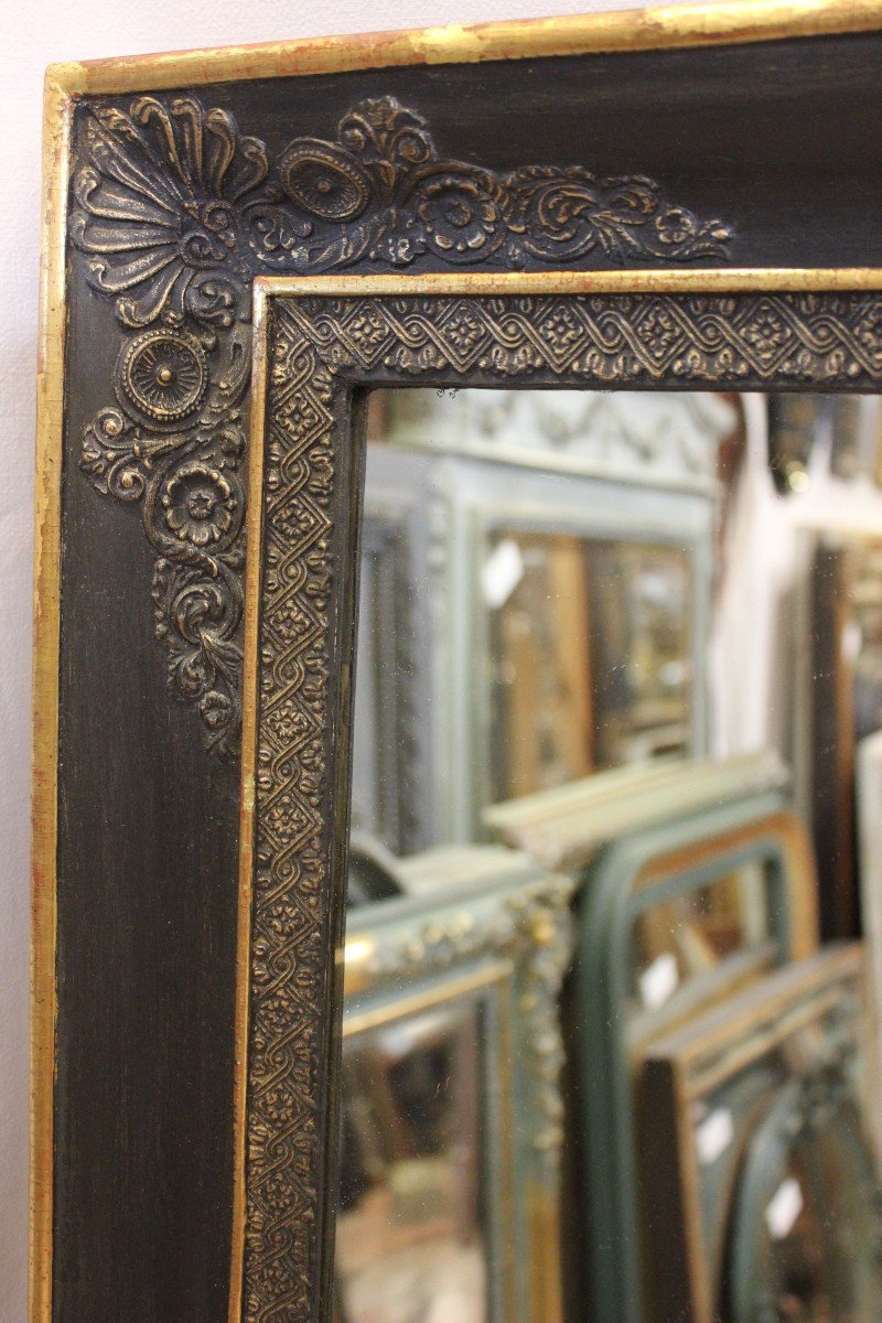 Large Antique Fireplace Mirror, Empire Molding, Black And Gold Patina 113 X 153 Cm-photo-2