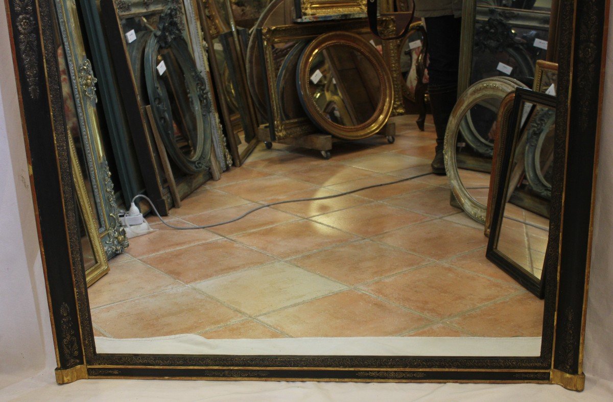 Large Antique Fireplace Mirror, Empire Molding, Black And Gold Patina 113 X 153 Cm-photo-7