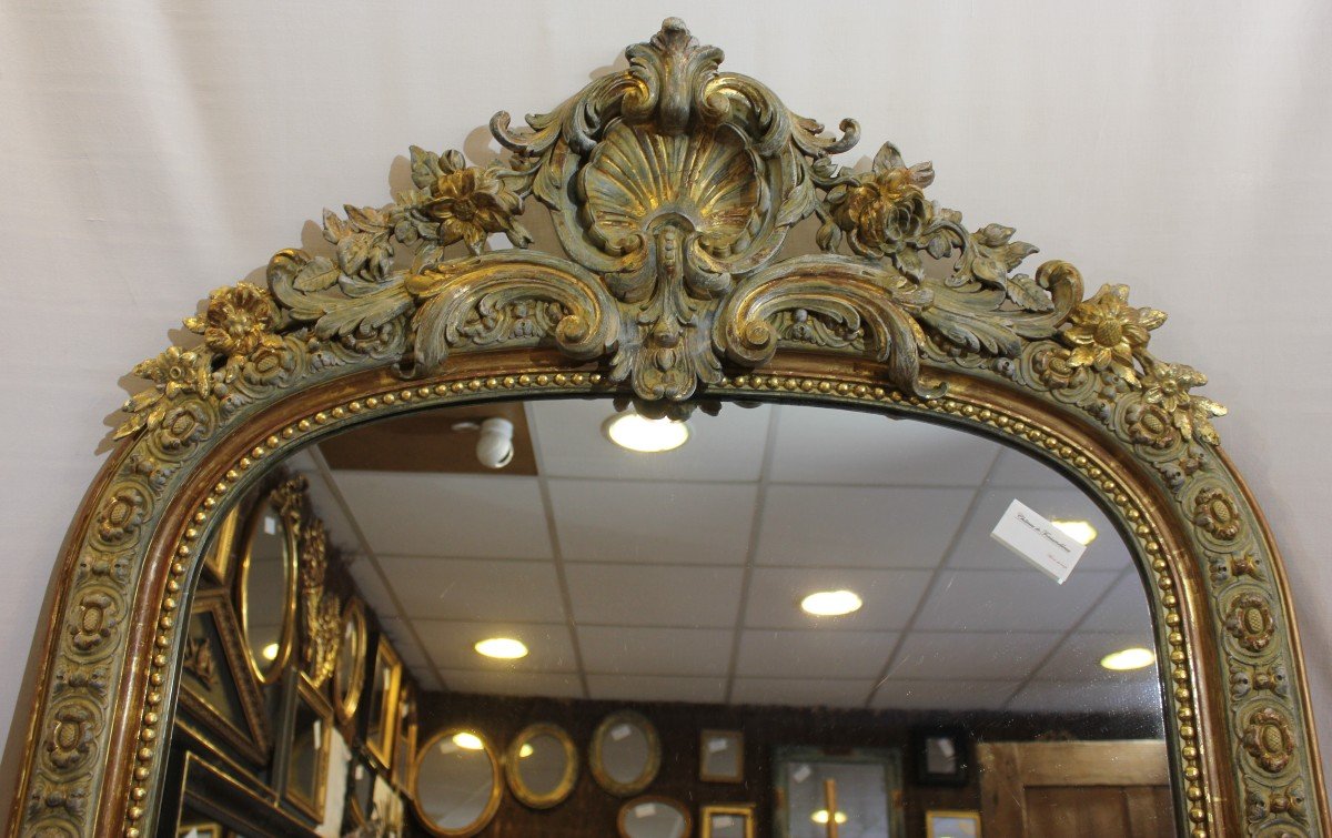 105 X 184 Cm, Grand Miroir Ancien, Feuille d'Or Et Patine-photo-2