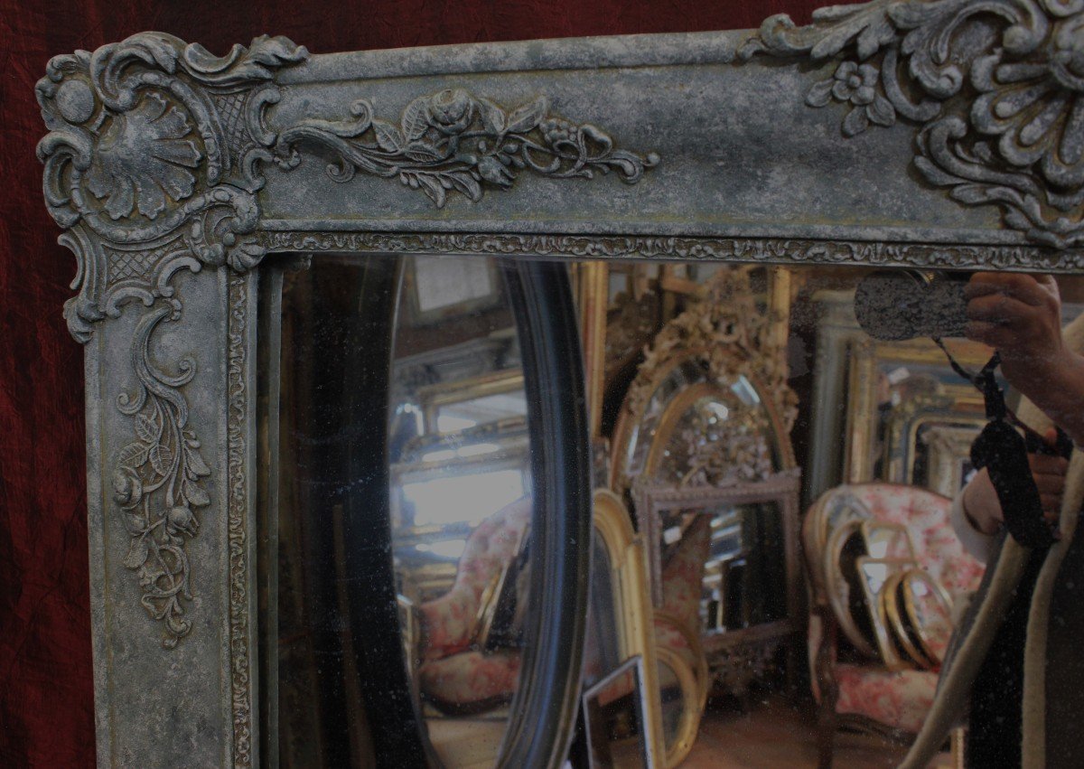 Antique Fireplace Mirror With Floral Decorations, Patina, Mercury Glass, 100 X 140 Cm-photo-3