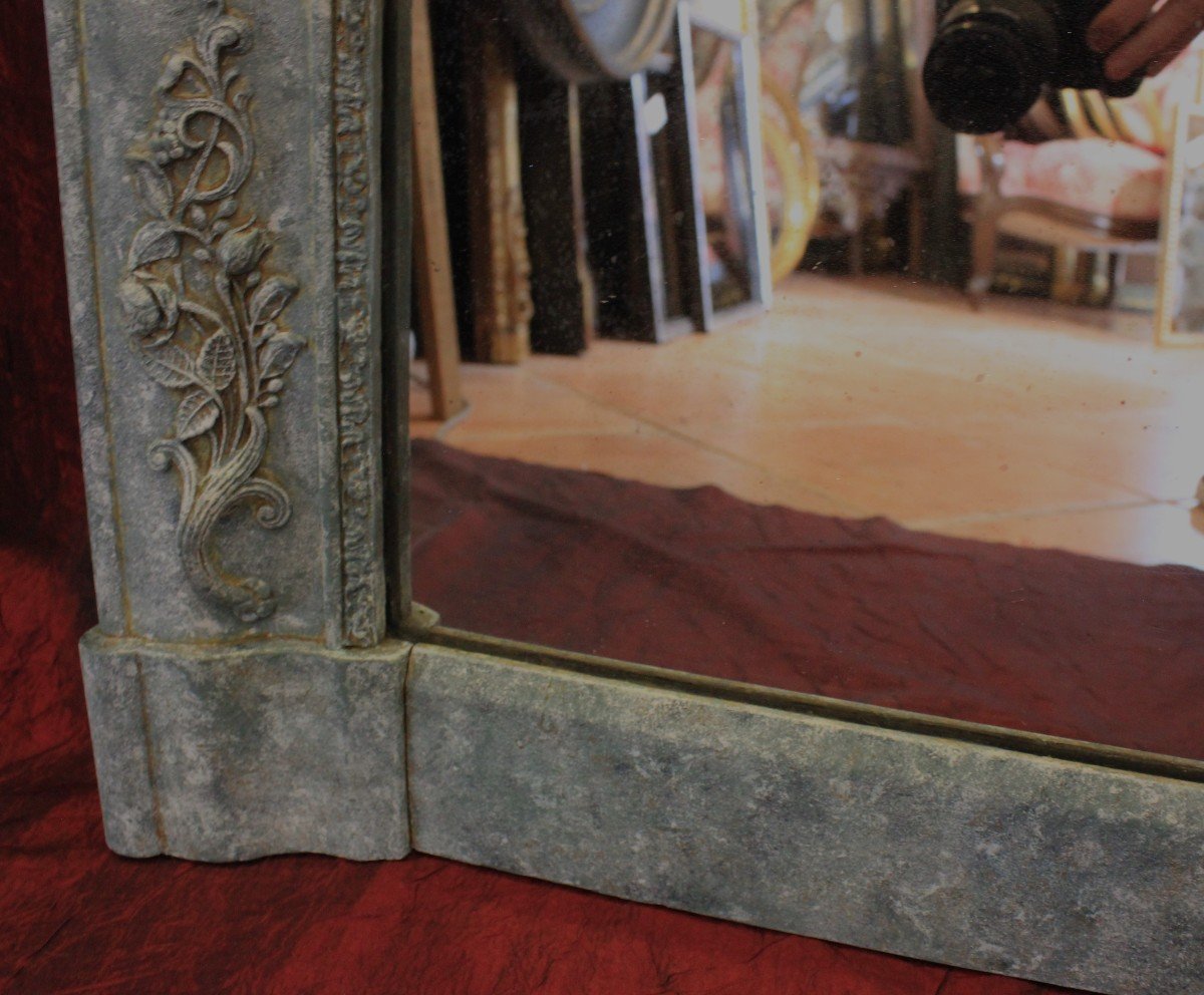 Antique Fireplace Mirror With Floral Decorations, Patina, Mercury Glass, 100 X 140 Cm-photo-2