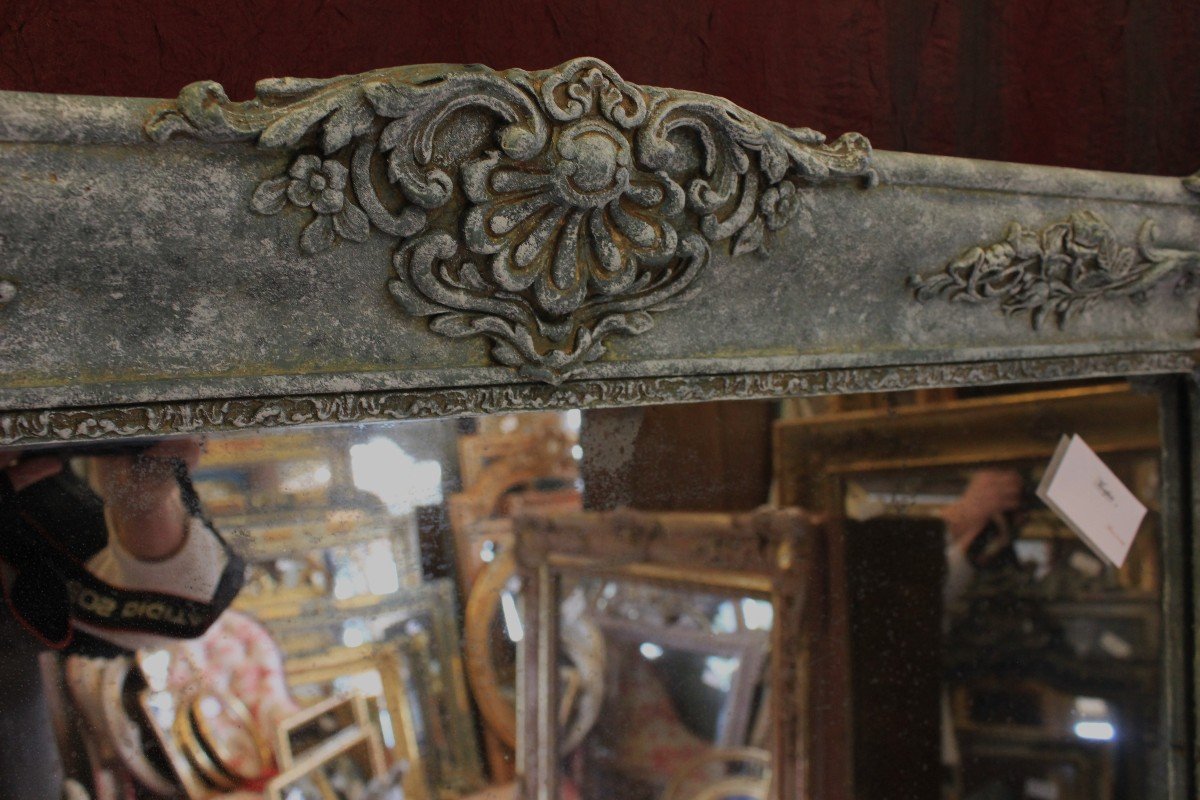 Antique Fireplace Mirror With Floral Decorations, Patina, Mercury Glass, 100 X 140 Cm-photo-3