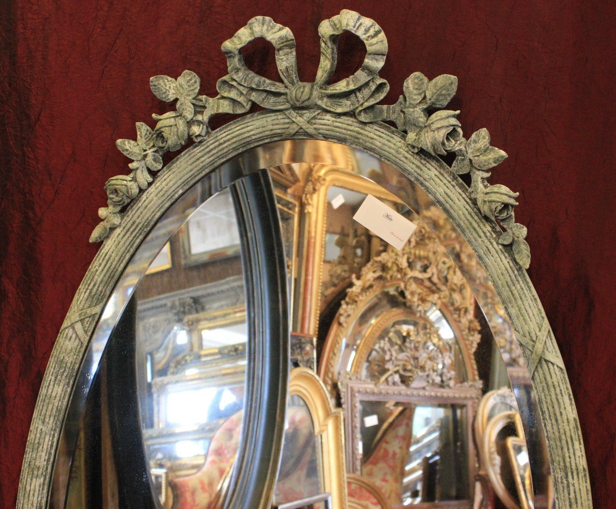  77 X 141 Cm, Grand Miroir Ovale Nœud Louis XVI, Glace Biseautée-photo-2