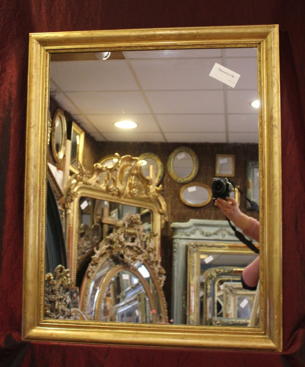 65 X 80 Cm, Miroir Ancien Rectangle Doré Feuille d'Or, Louis Philippe-photo-2