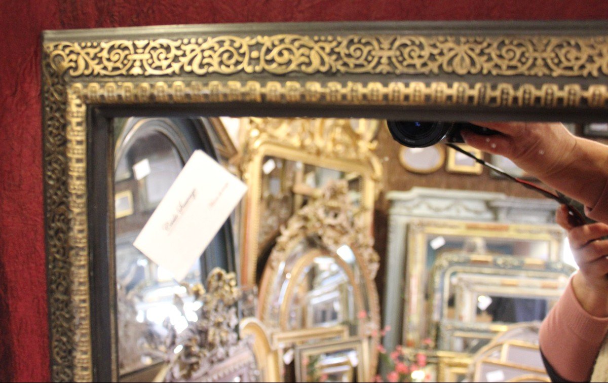 Napoleon III Rectangle Mirror, Black And Gold 42 X 51 Cm-photo-3