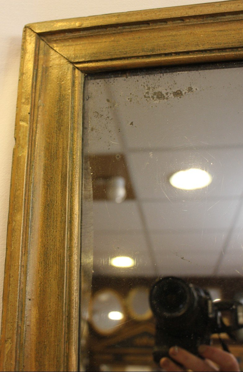 71 X 97 Cm, Miroir Ancien Rectangle Patine Ton Vert, Glace Mercure-photo-2