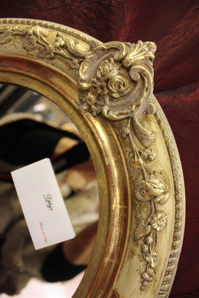 Oval Restoration Mirror, Small Shell, Gold Leaf And Patina 39 X45 Cm-photo-1