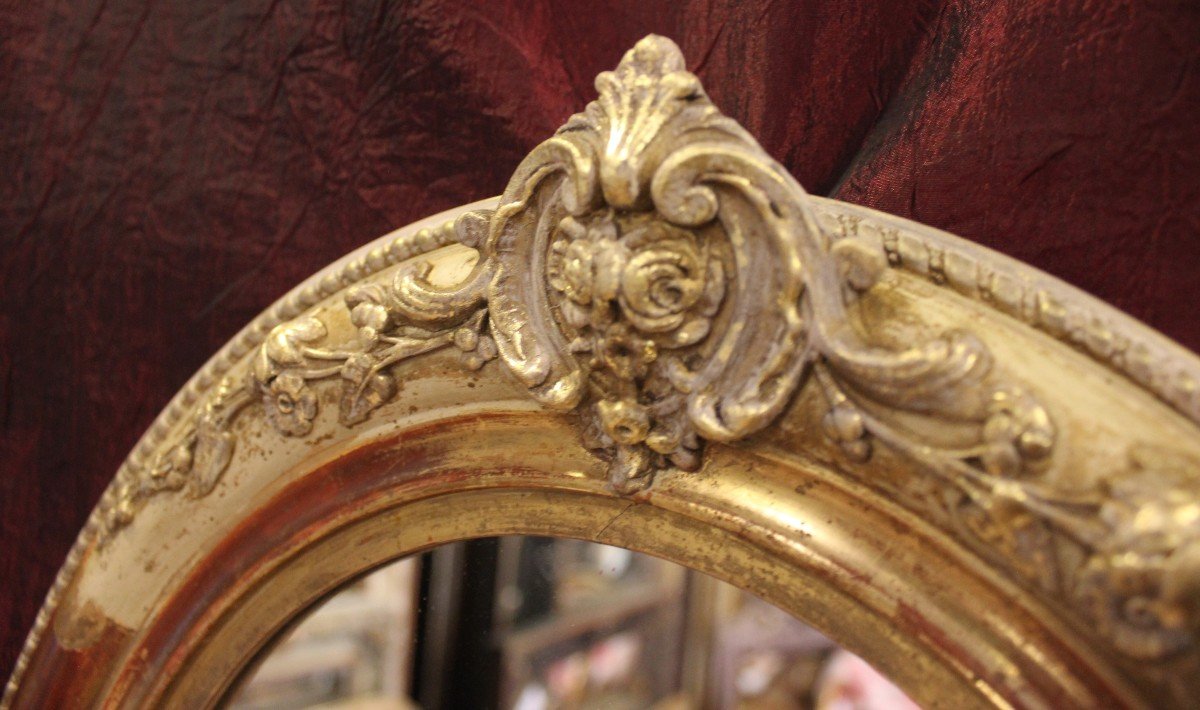 Oval Restoration Mirror, Small Shell, Gold Leaf And Patina 39 X45 Cm-photo-2