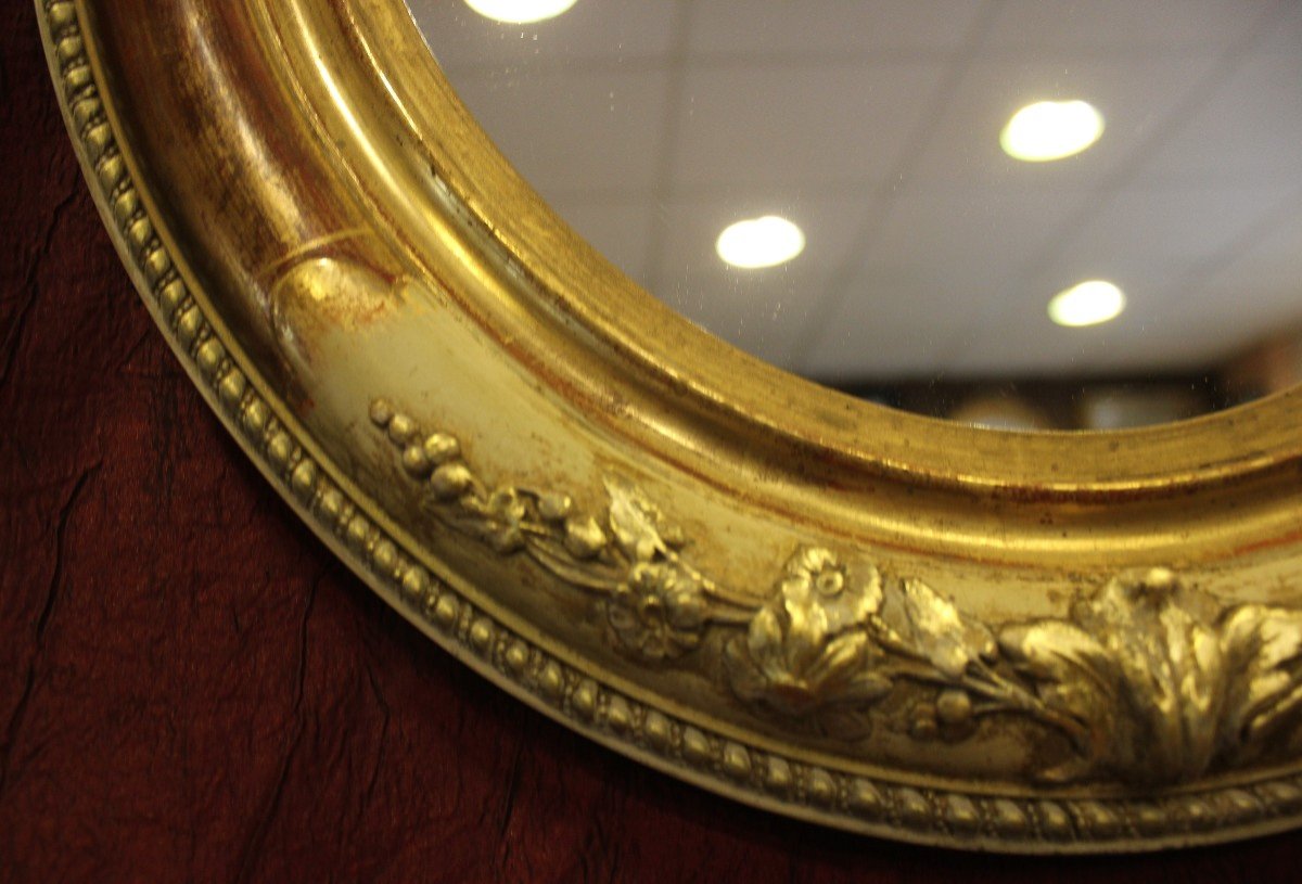 Oval Restoration Mirror, Small Shell, Gold Leaf And Patina 39 X45 Cm-photo-6