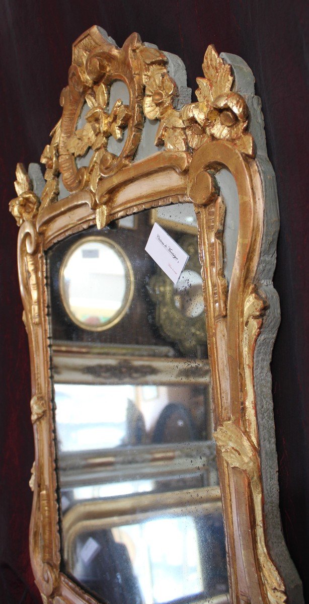 55 X 87 Cm, Miroir Bois Doré XVIIIème, Louis XV transition , Glace Mercure -photo-3