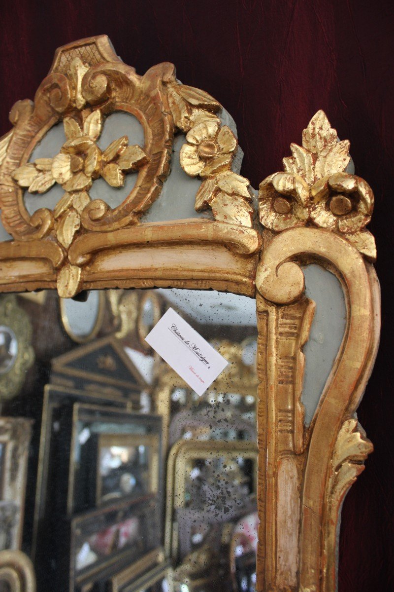 55 X 87 Cm, Miroir Bois Doré XVIIIème, Louis XV transition , Glace Mercure -photo-2