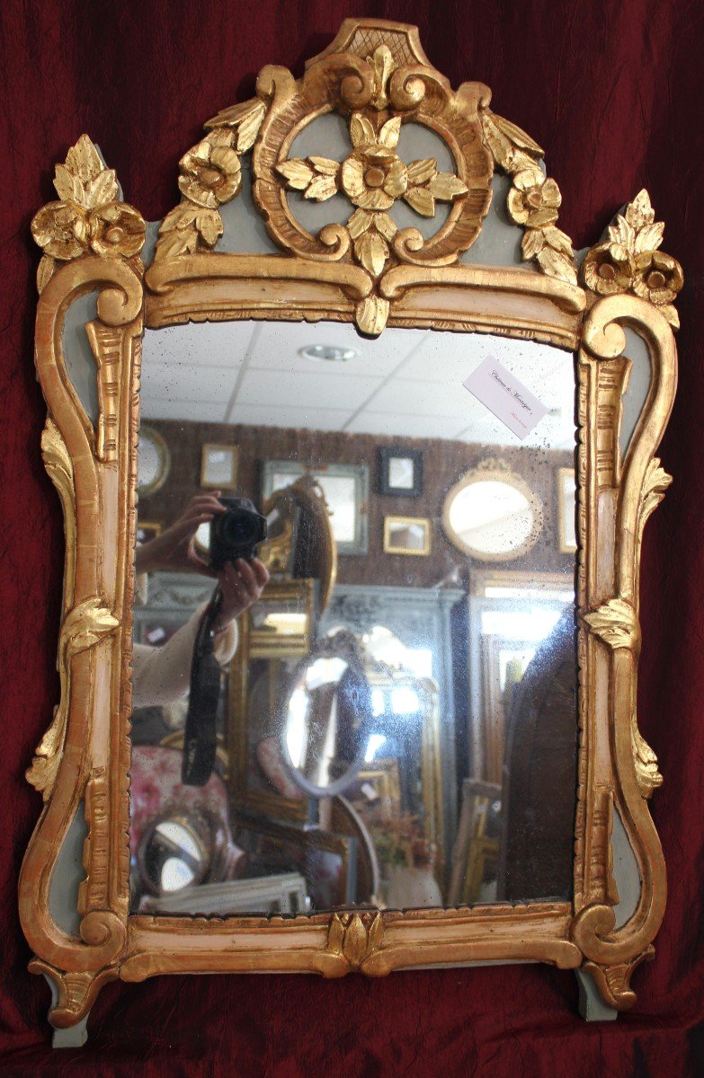 55 X 87 Cm, Miroir Bois Doré XVIIIème, Louis XV transition , Glace Mercure 