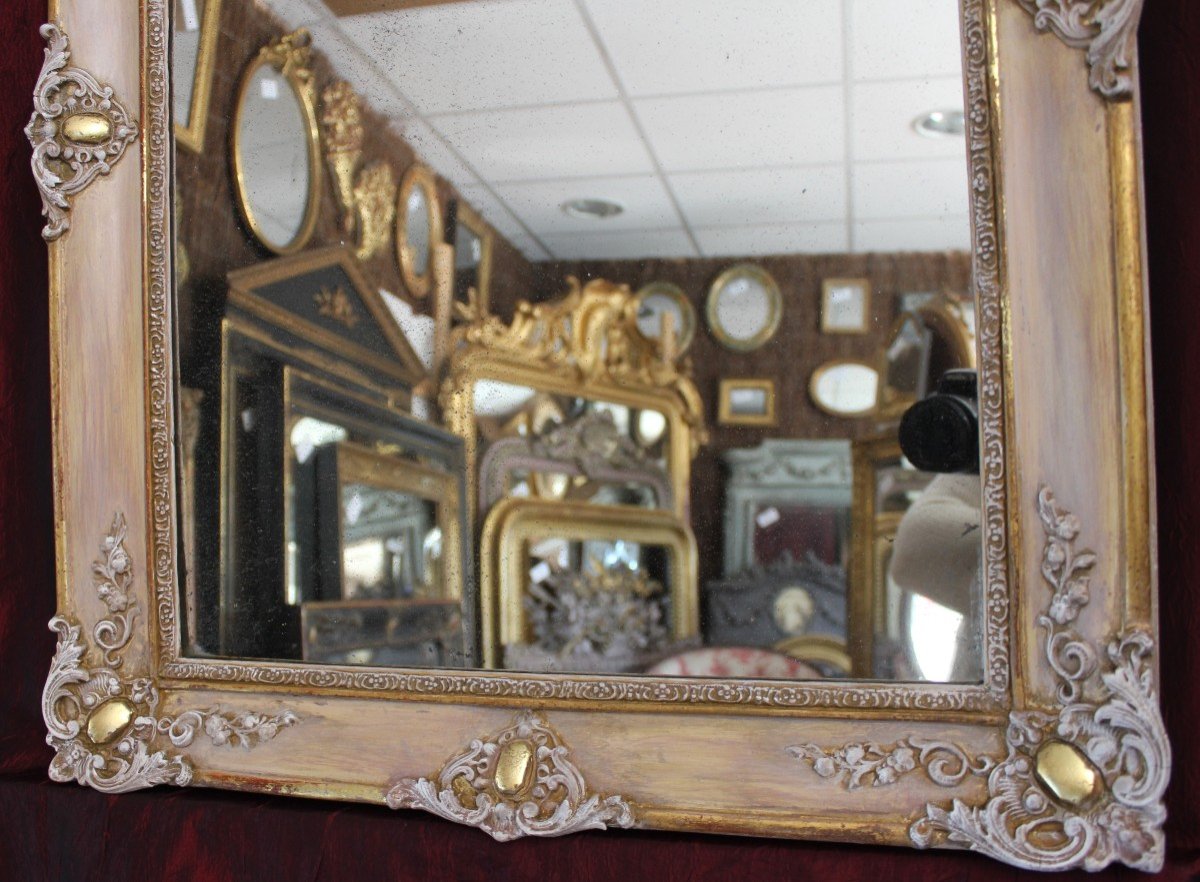 Antique Mirror, Rectangle Restoration, Pink And Gold Tone Patina, Mercury Glass 56 X 73 Cm-photo-4