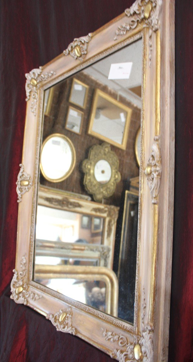 Antique Mirror, Rectangle Restoration, Pink And Gold Tone Patina, Mercury Glass 56 X 73 Cm-photo-4