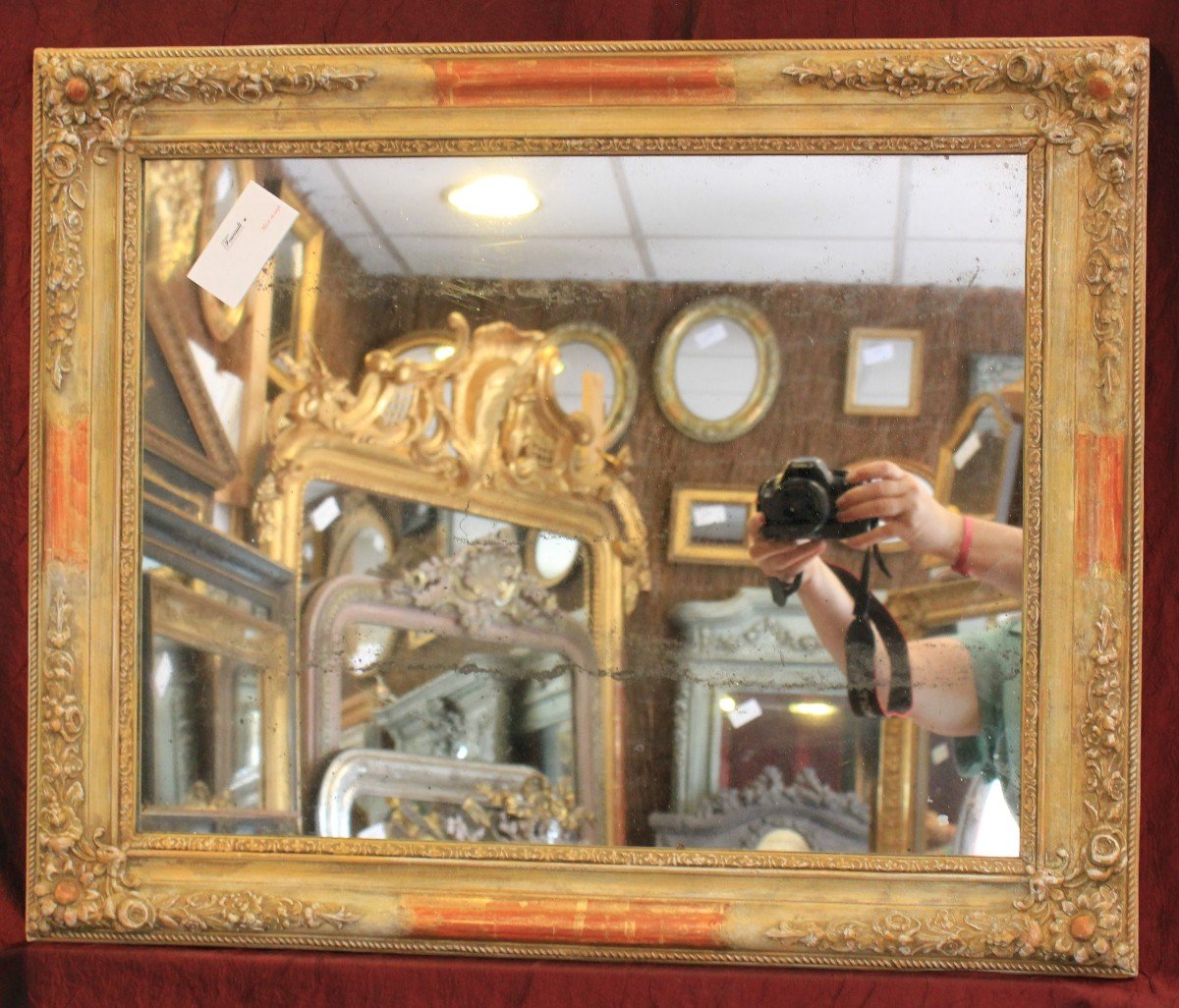Antique Rectangle Restoration Mirror, Patina, Flower Decor, Mercury Ice 55 X 67 Cm-photo-4
