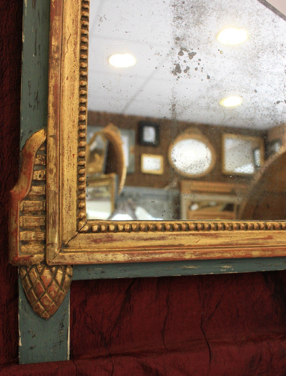 Small Louis XVI Golden Wood Mirror, Mercury Glass 37 X 63 Cm-photo-2