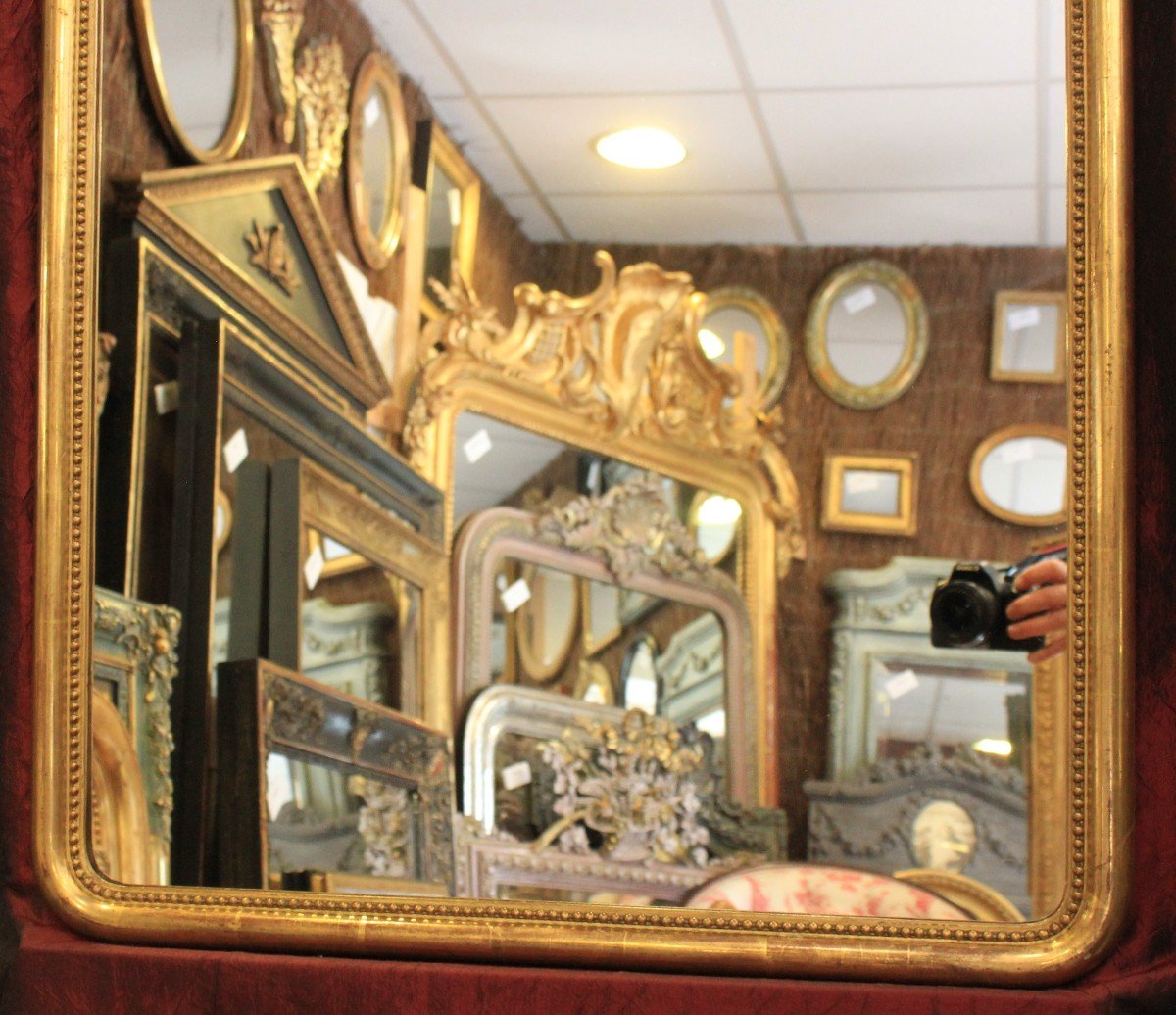 65 X 79 Cm ,  Mirror, Demi Jonc Perlée Moulding, Gold Leaf-photo-3