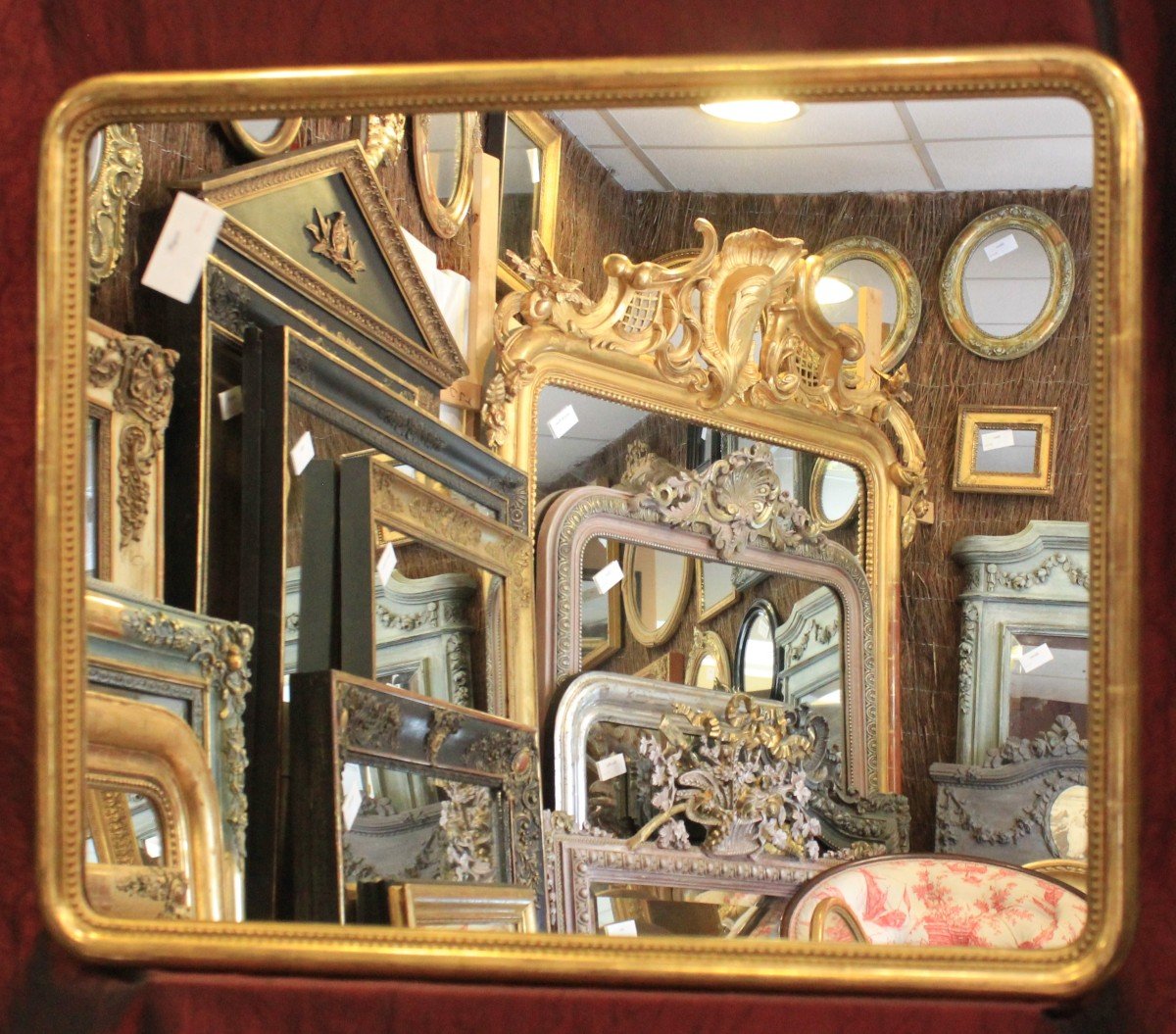 65 X 79 Cm ,  Mirror, Demi Jonc Perlée Moulding, Gold Leaf-photo-7