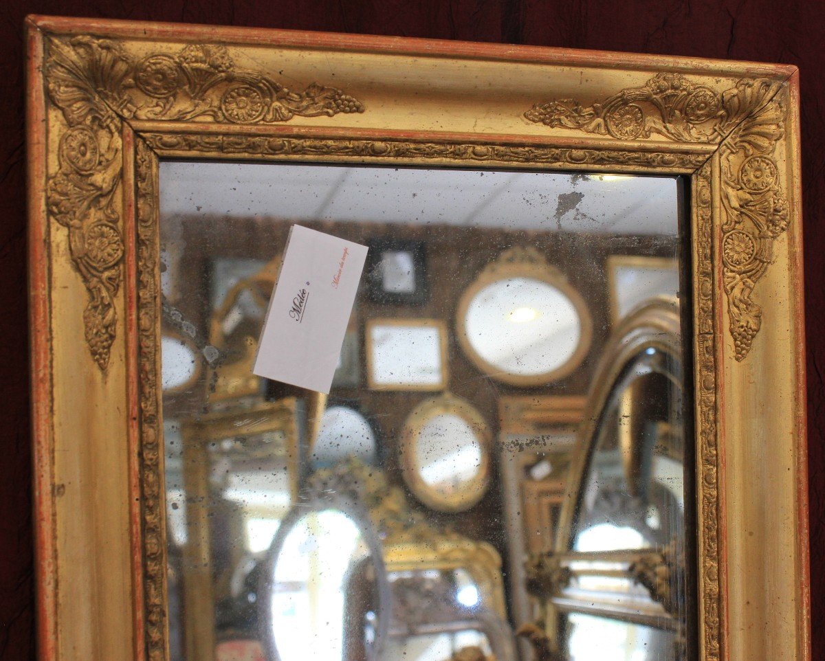 37 X 46 Cm, Small Antique Golden Rectangle Mirror, Mercury Glass-photo-3