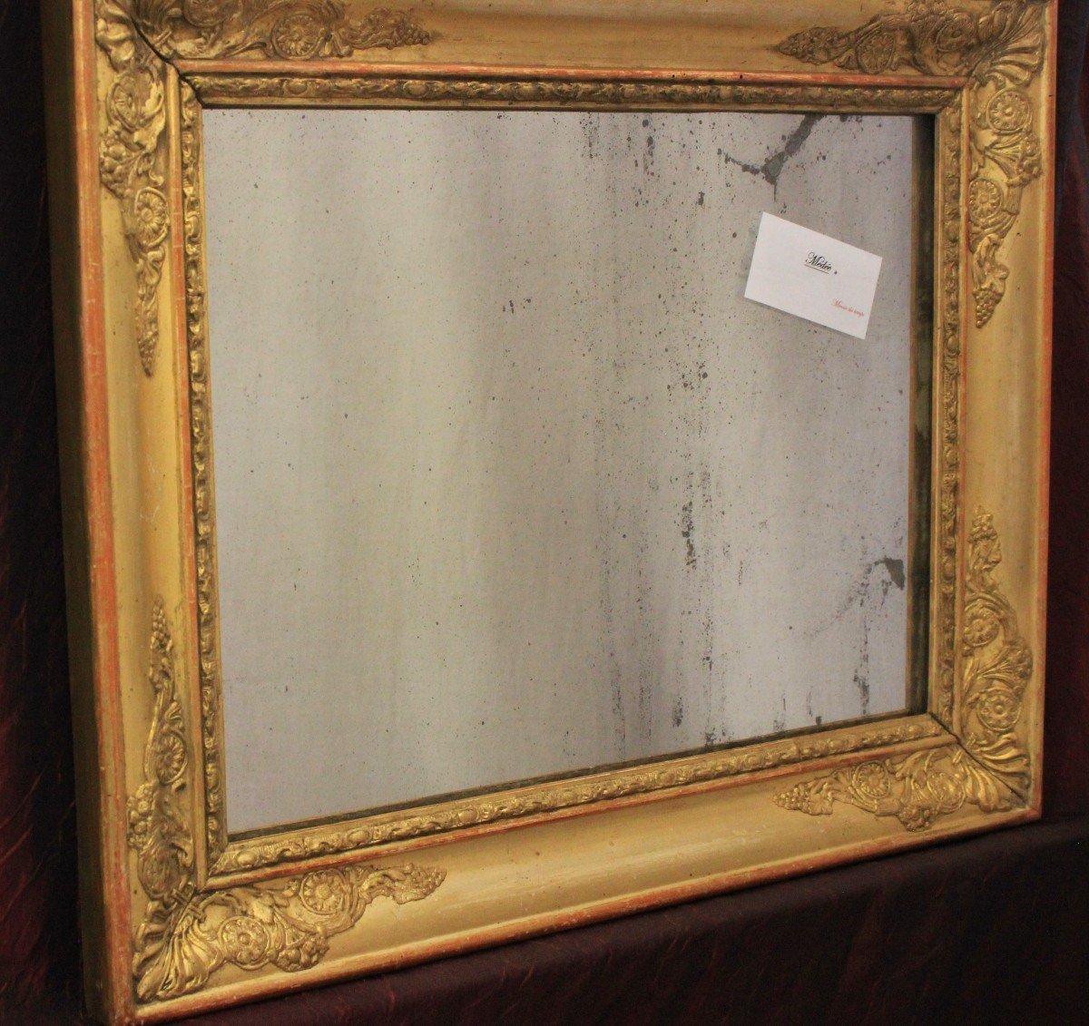 37 X 46 Cm, Small Antique Golden Rectangle Mirror, Mercury Glass-photo-6