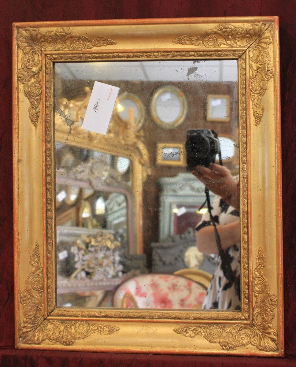 37 X 46 Cm, Small Antique Golden Rectangle Mirror, Mercury Glass