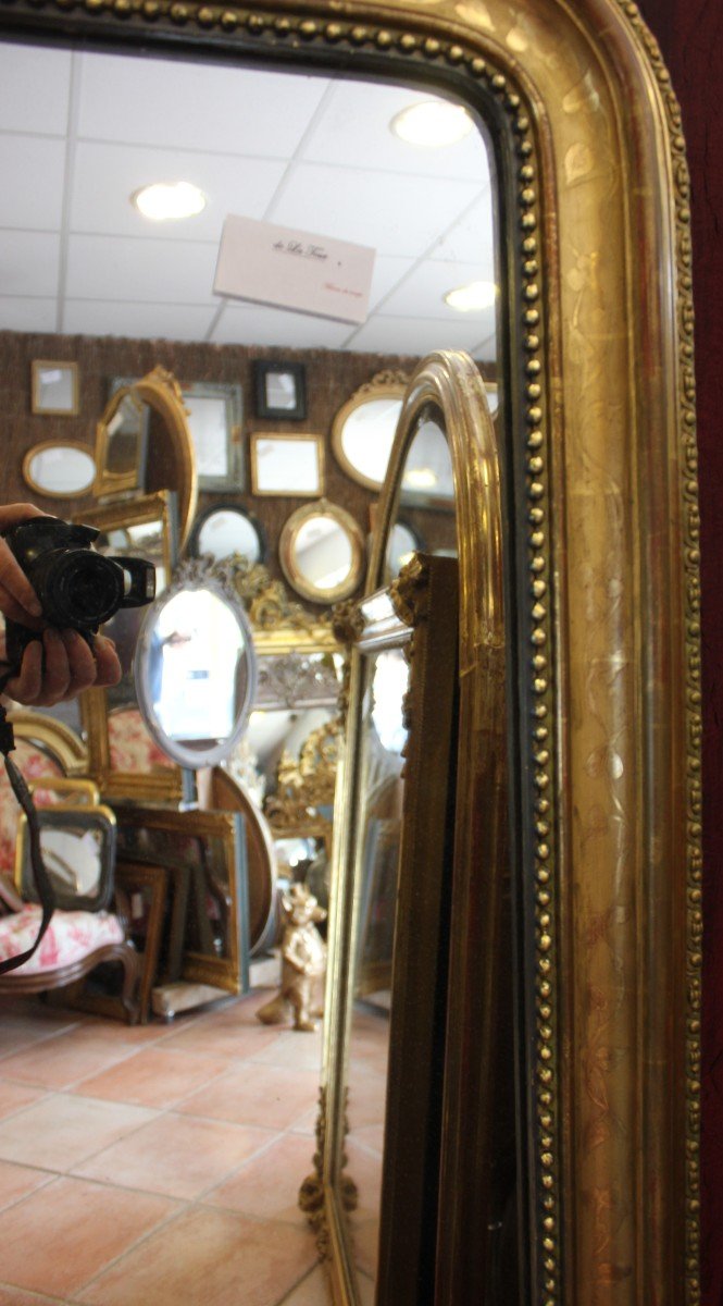 80 X 140 Cm Miroir De Cheminée Louis Philippe perlé, Feuille d'Or Et Glace Mercure-photo-6