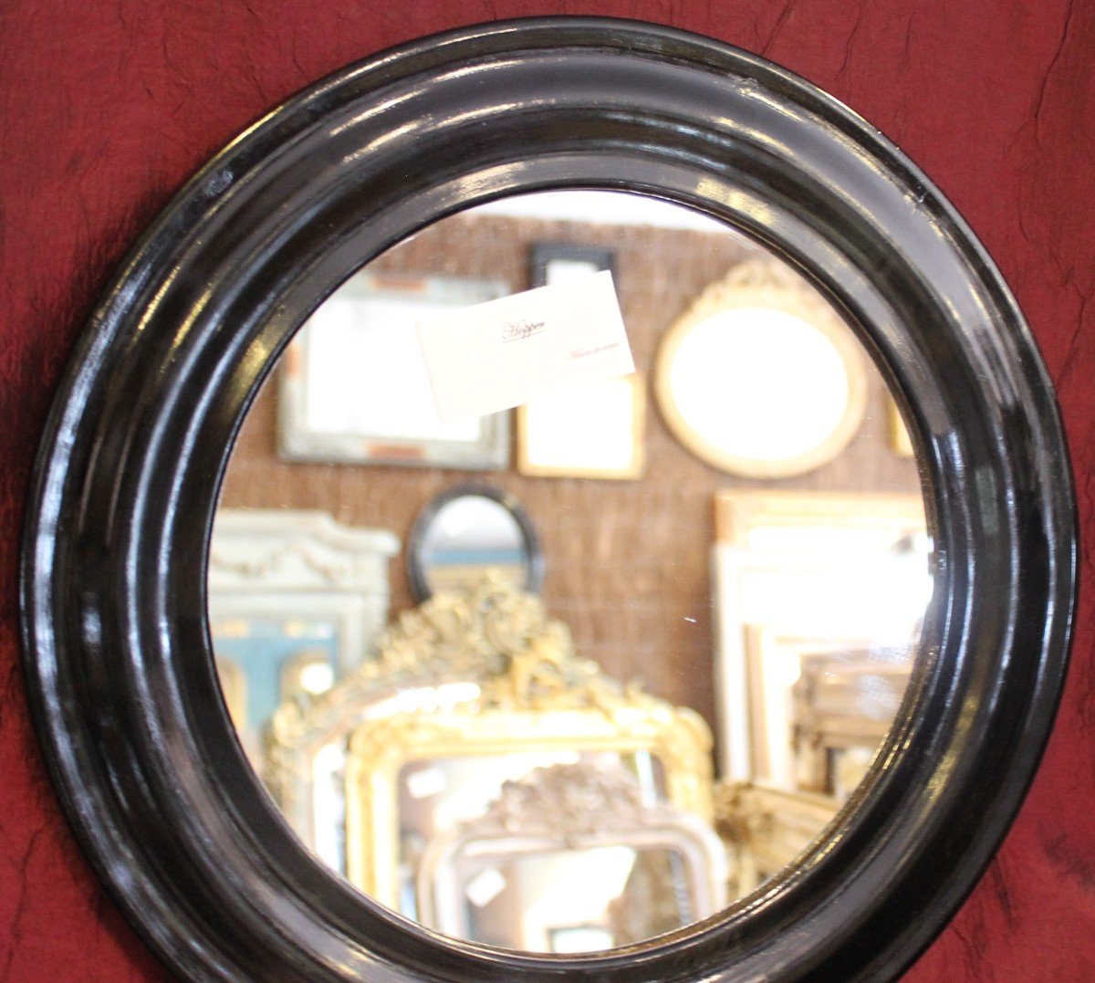 ø38, Napoleon III Round Black Lacquered Mirror-photo-2