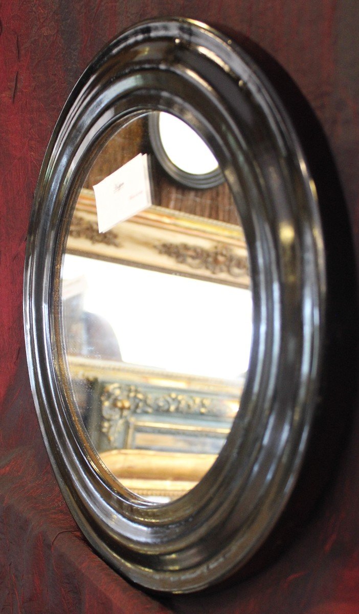 ø38, Napoleon III Round Black Lacquered Mirror-photo-3