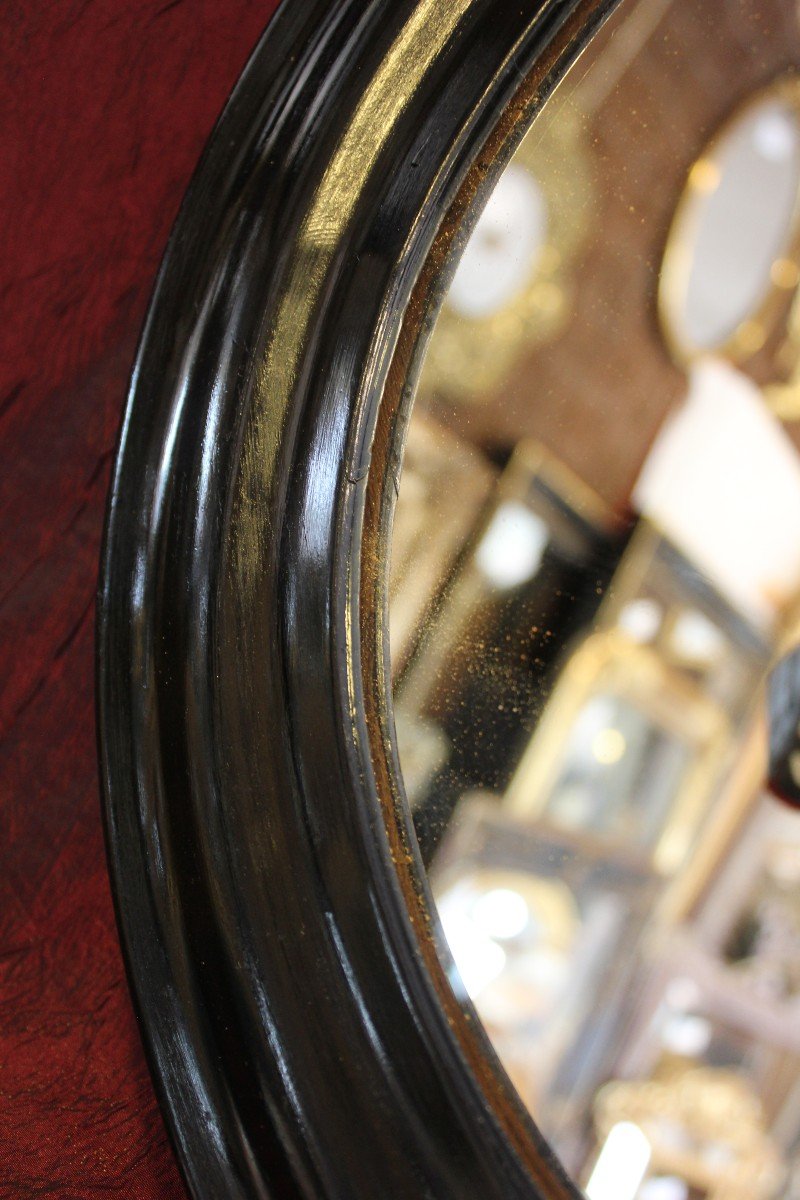 ø38, Napoleon III Round Black Lacquered Mirror-photo-2