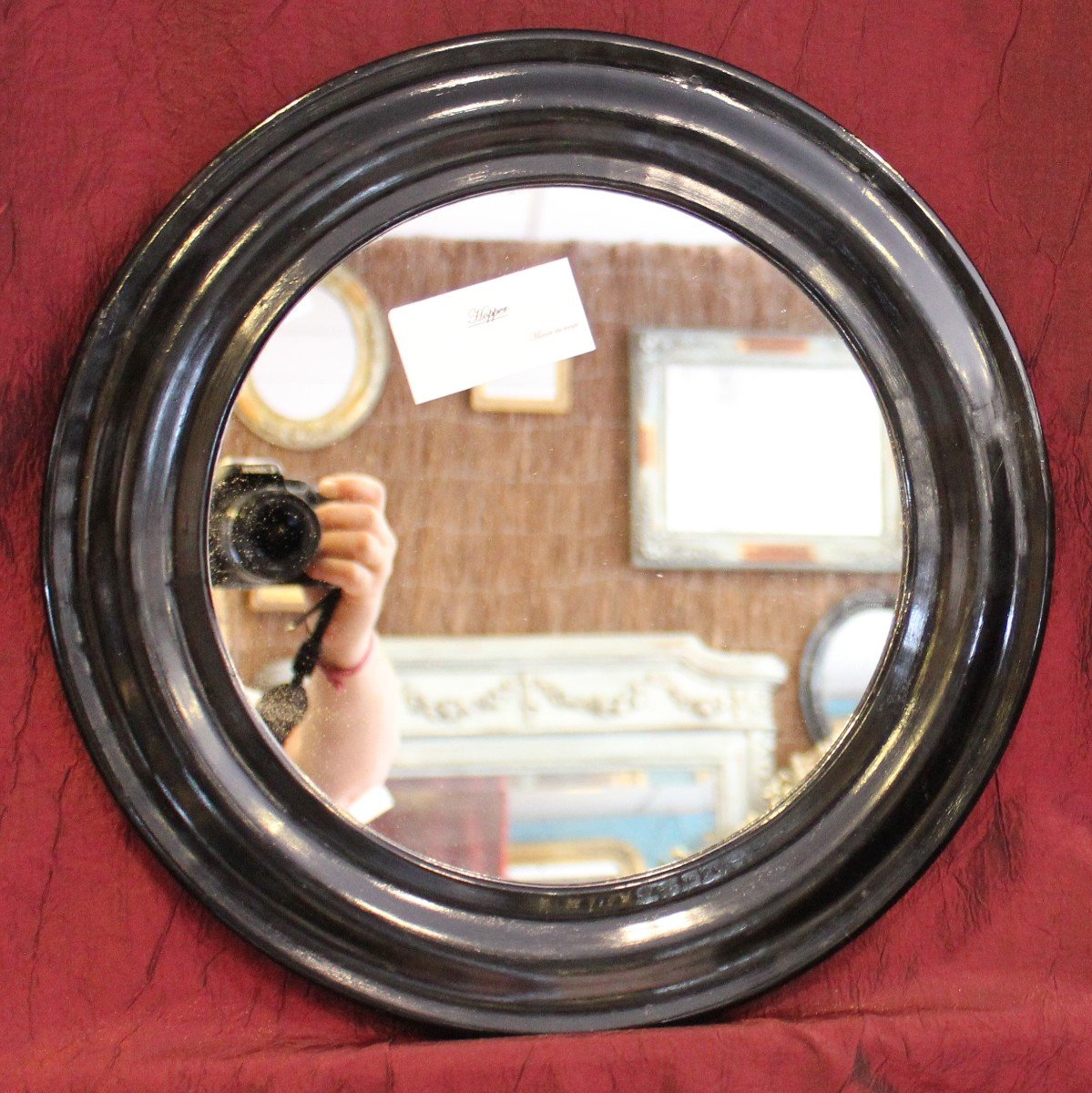 ø38, Napoleon III Round Black Lacquered Mirror