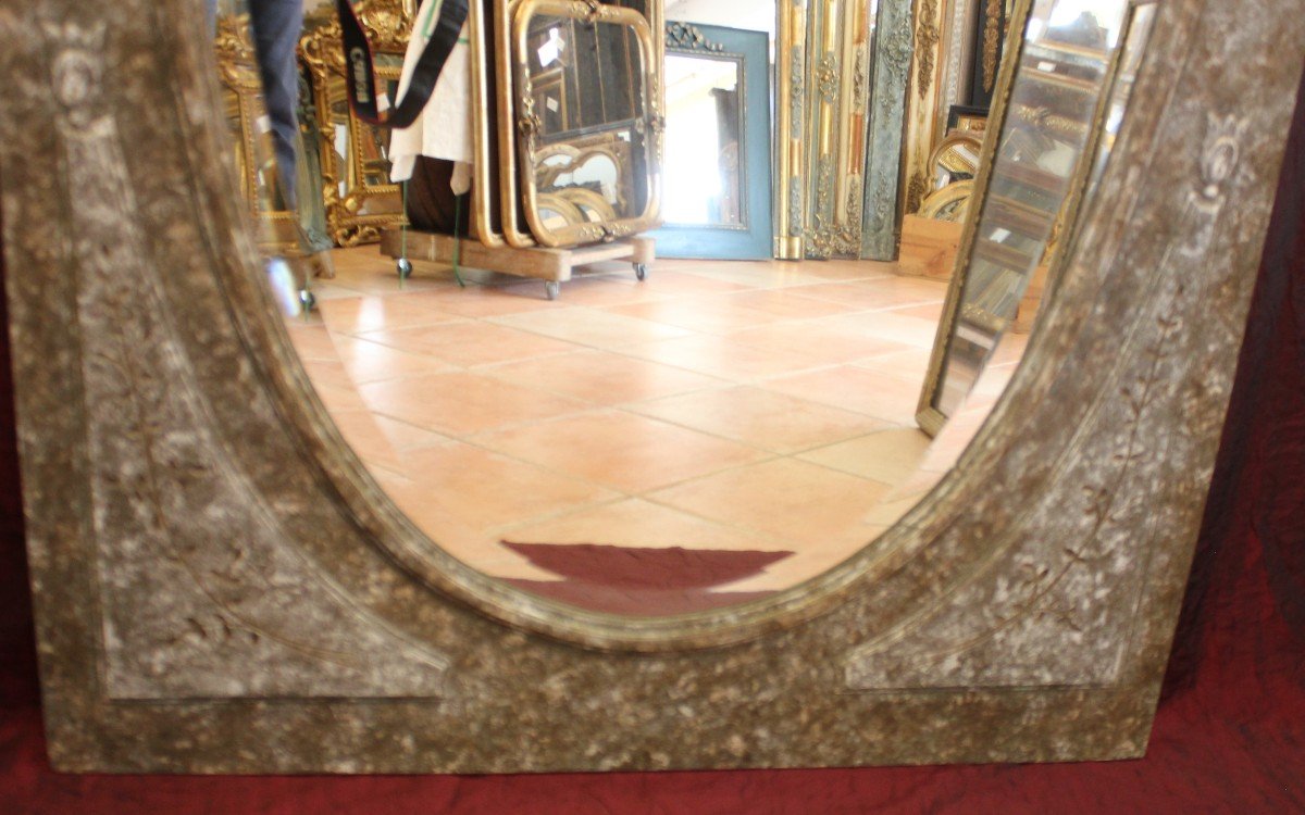 89 X 169 Cm, Large Louis XVI Style Full-length Mirror, Patinated Wood, Beveled Oval Glass-photo-4