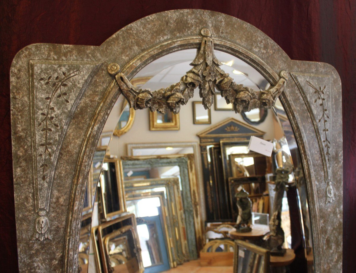 89 X 169 Cm, Large Louis XVI Style Full-length Mirror, Patinated Wood, Beveled Oval Glass-photo-6