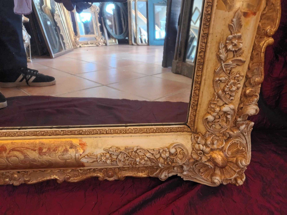 81 X 103 Cm Miroir Ancien Rectangle Restauration, Feuille d'Or, Glace Mercure-photo-2