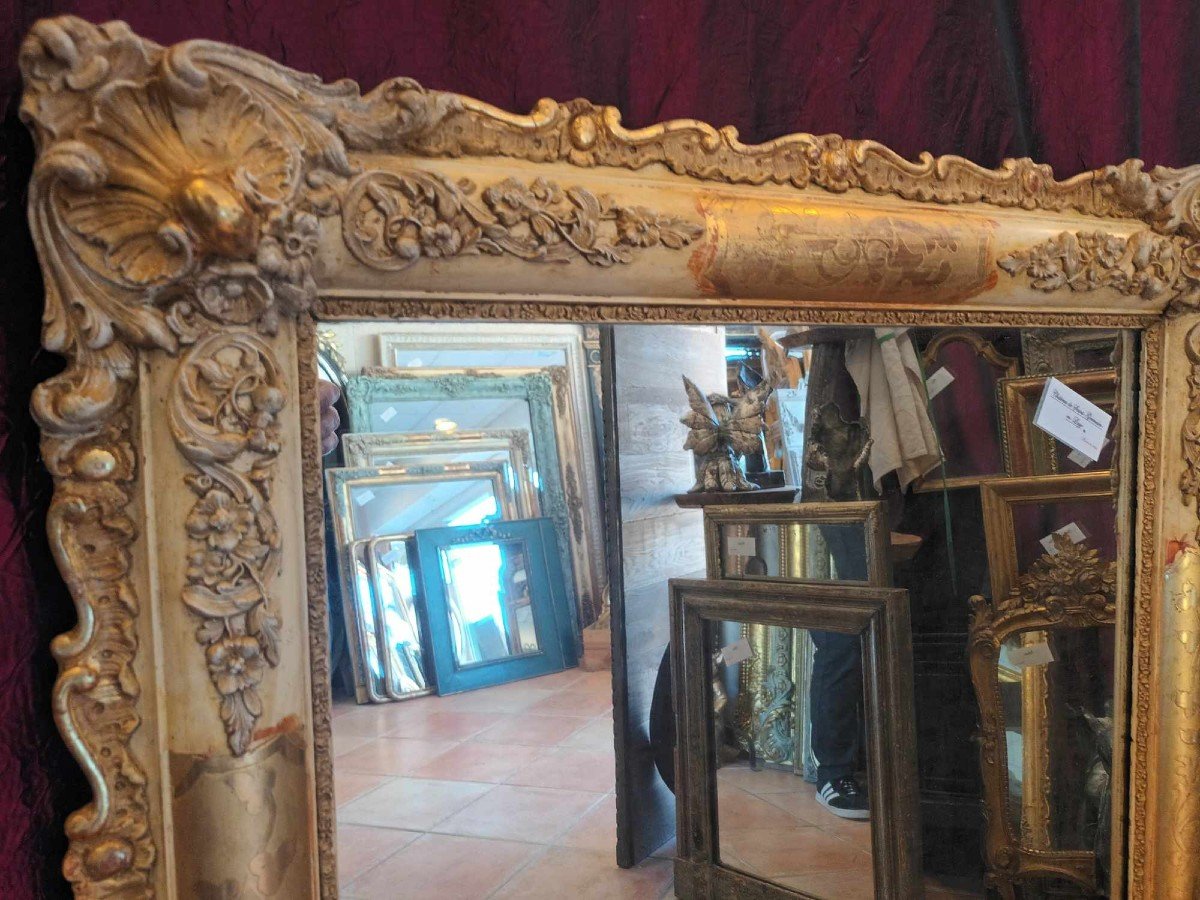 81 X 103 Cm Miroir Ancien Rectangle Restauration, Feuille d'Or, Glace Mercure-photo-5