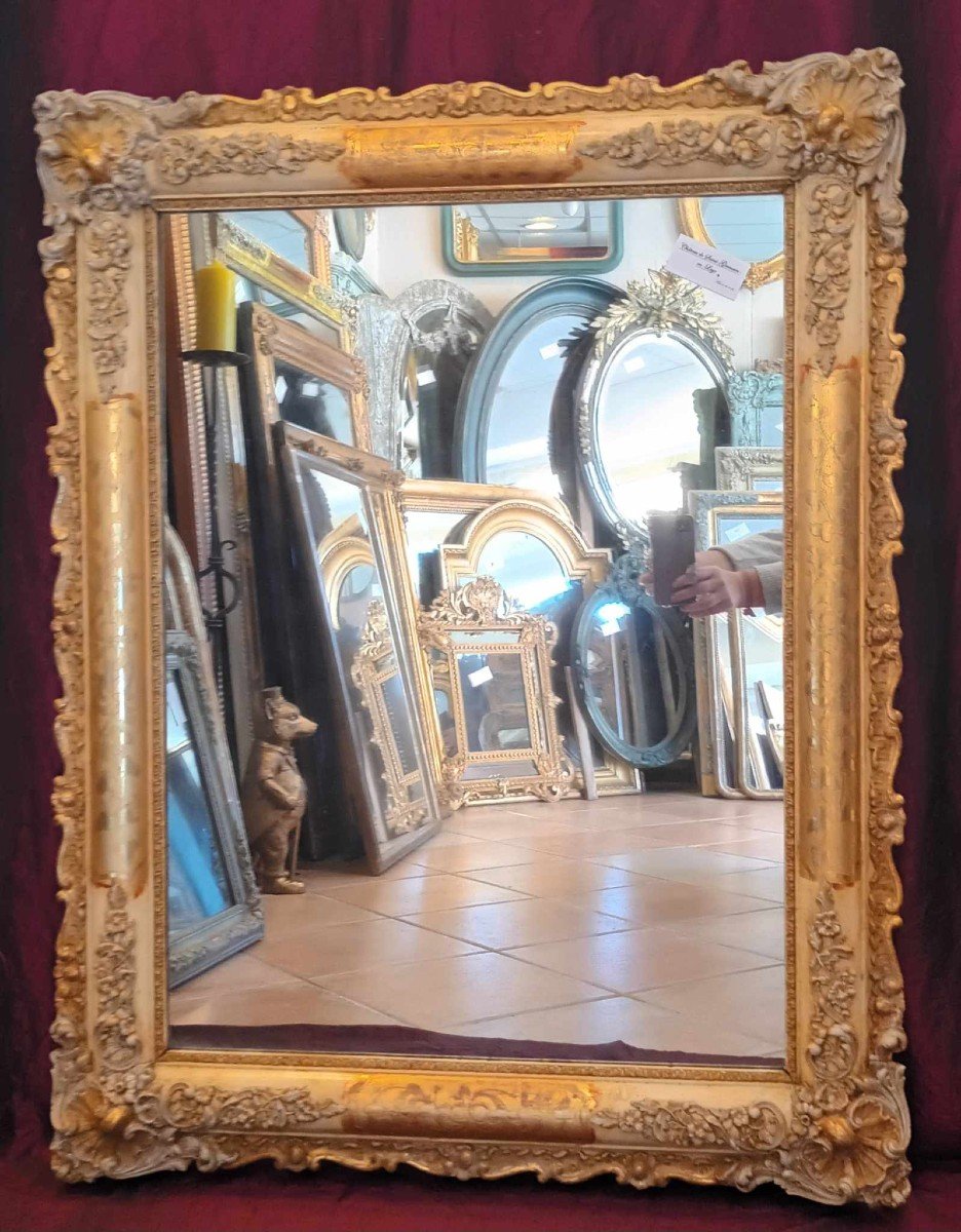 81 X 103 Cm Miroir Ancien Rectangle Restauration, Feuille d'Or, Glace Mercure