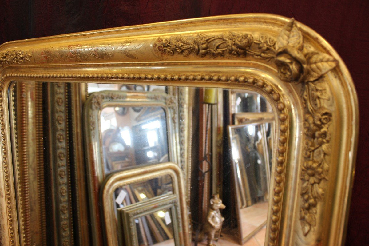 88 X 104 Cm Grande Paire De Miroirs Anciens Rectangles Perlés Feuille d'Or d'Origine -photo-6