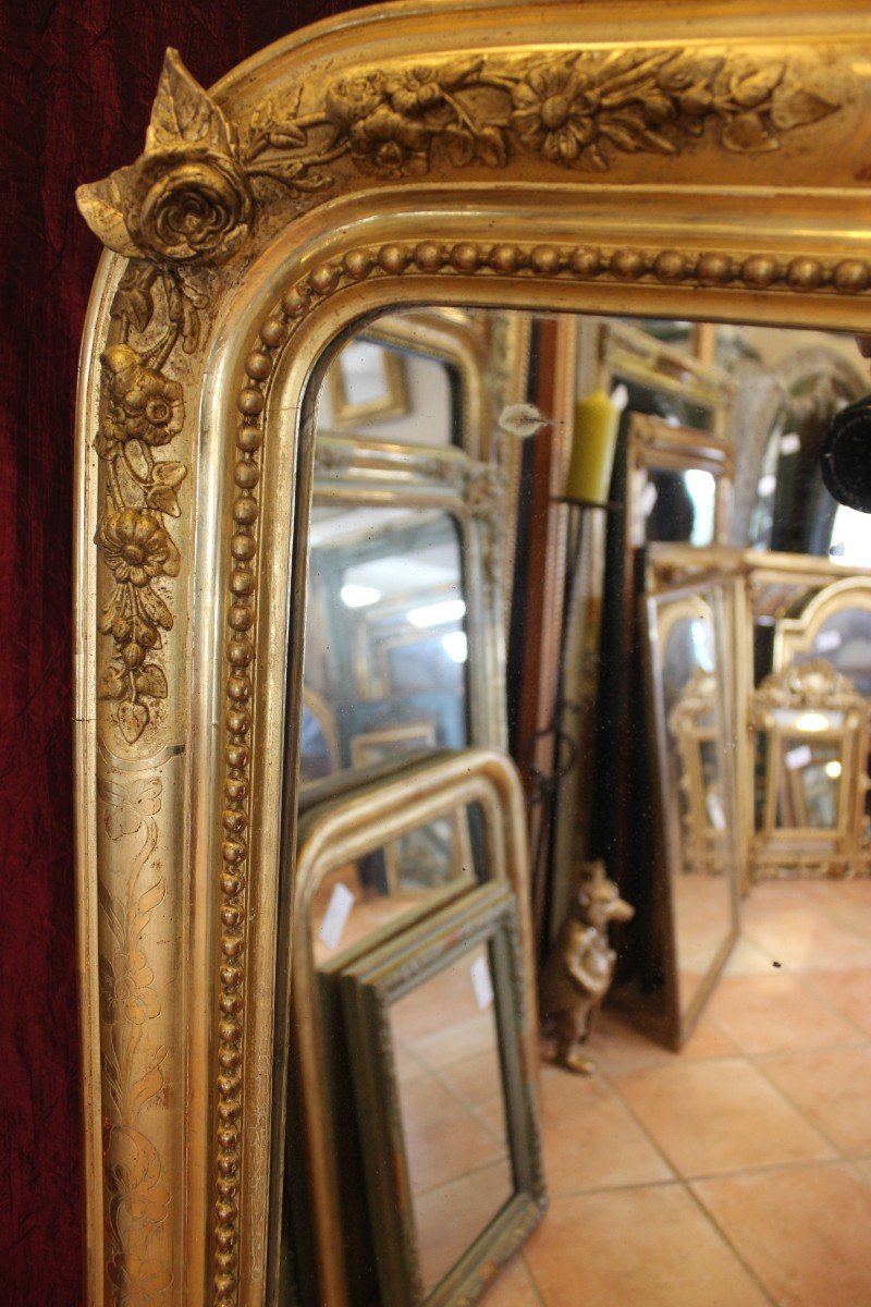 88 X 104 Cm Grande Paire De Miroirs Anciens Rectangles Perlés Feuille d'Or d'Origine -photo-7