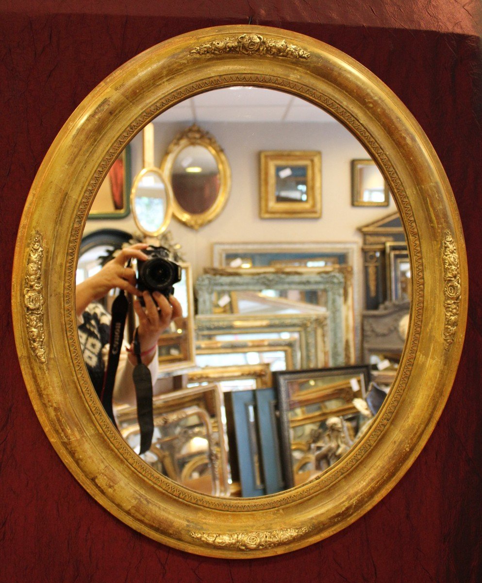 50 X 58 Cm Pair Of Medallions, Oval Mirrors Restoration Patinated-photo-2