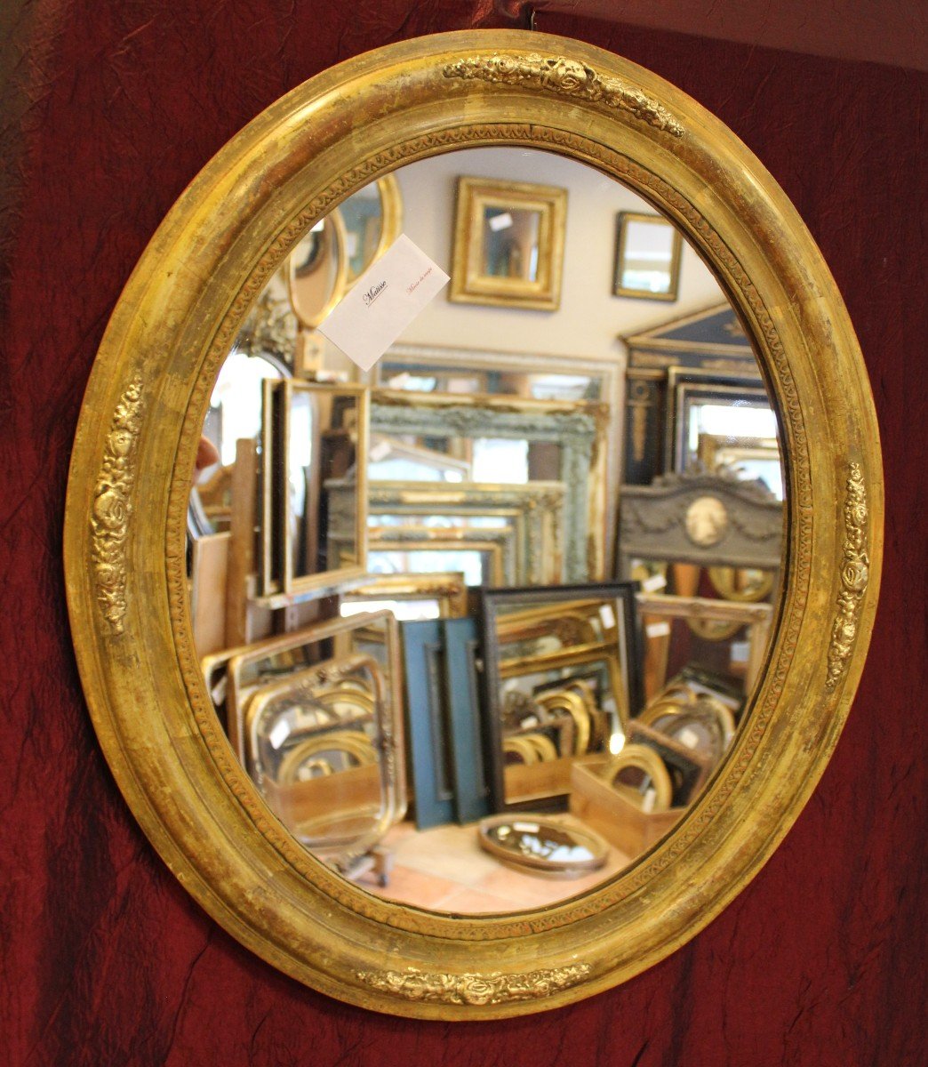 50 X 58 Cm Pair Of Medallions, Oval Mirrors Restoration Patinated-photo-3