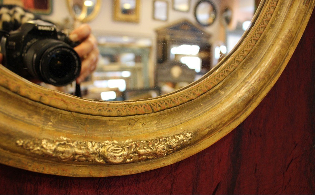 50 X 58 Cm Pair Of Medallions, Oval Mirrors Restoration Patinated-photo-1