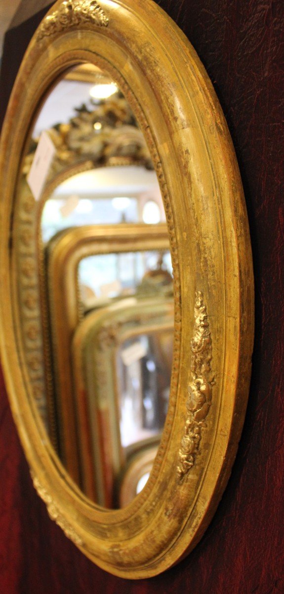 50 X 58 Cm Pair Of Medallions, Oval Mirrors Restoration Patinated-photo-6