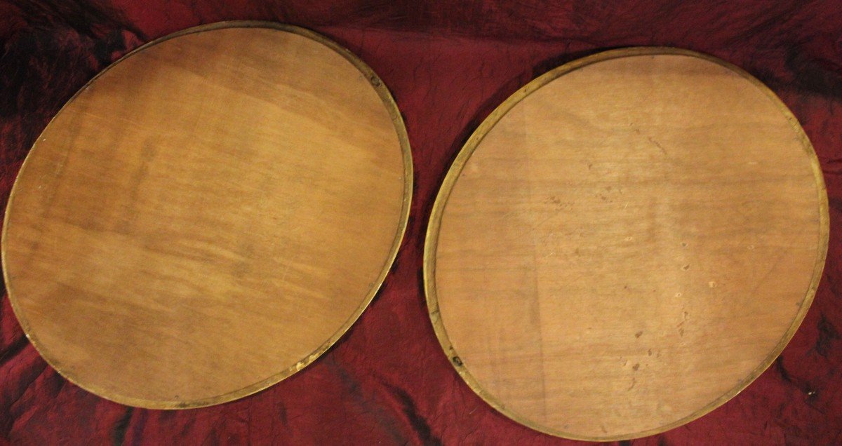 50 X 58 Cm Pair Of Medallions, Oval Mirrors Restoration Patinated-photo-8